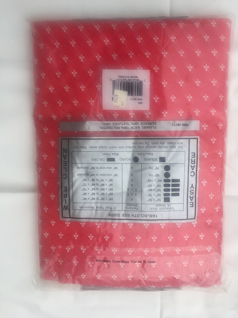 Christmas tree design Flannelback vinyl 52 x 90 Rare find rustic cottage retro functional reusable d\u00e9cor Vintage Christmas Tablecloth