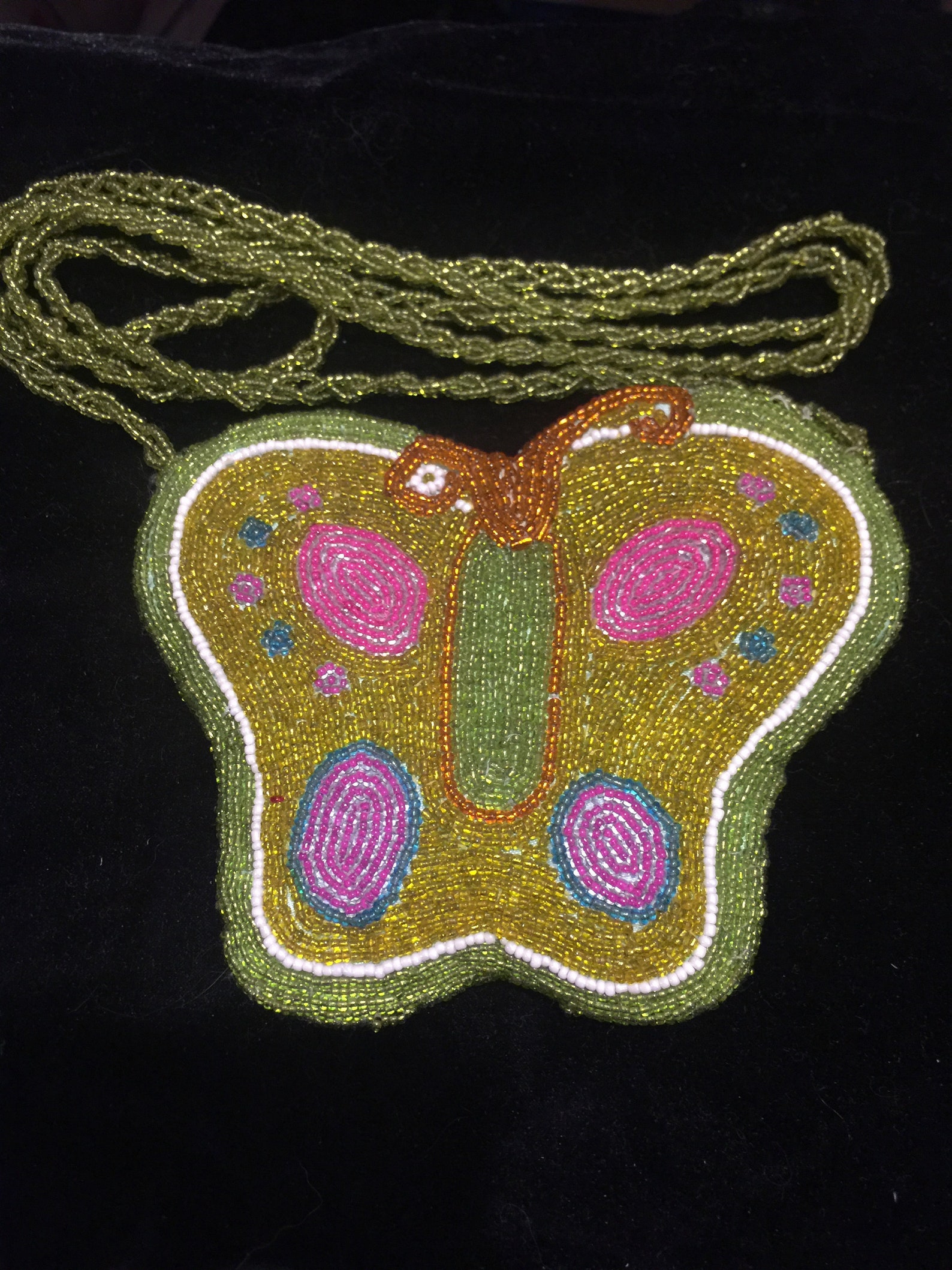 glass Beaded Butterfly purse 6 x 5 w/48 in braided Etsy