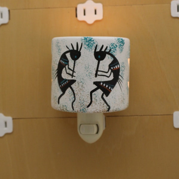 Southwestern  Ceramic Night Light, Hand Painted by Native American Navajo Artist, Wall Plug In Nightlight