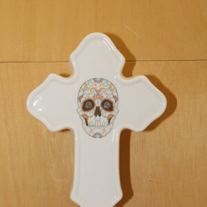 Day of the Dead Porcelain Cross Shaped Night Light. Wall Plug In Night Light,