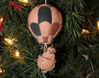 Hot Air Balloon Ornament, Hand Painted Southwest Terra Cotta Ornament, Handmade