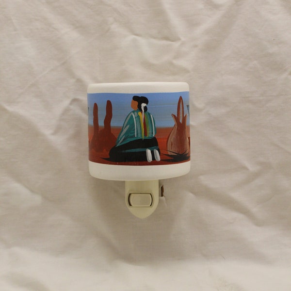 Southwestern  Ceramic Night Light, Hand Painted by Native American Navajo Artist