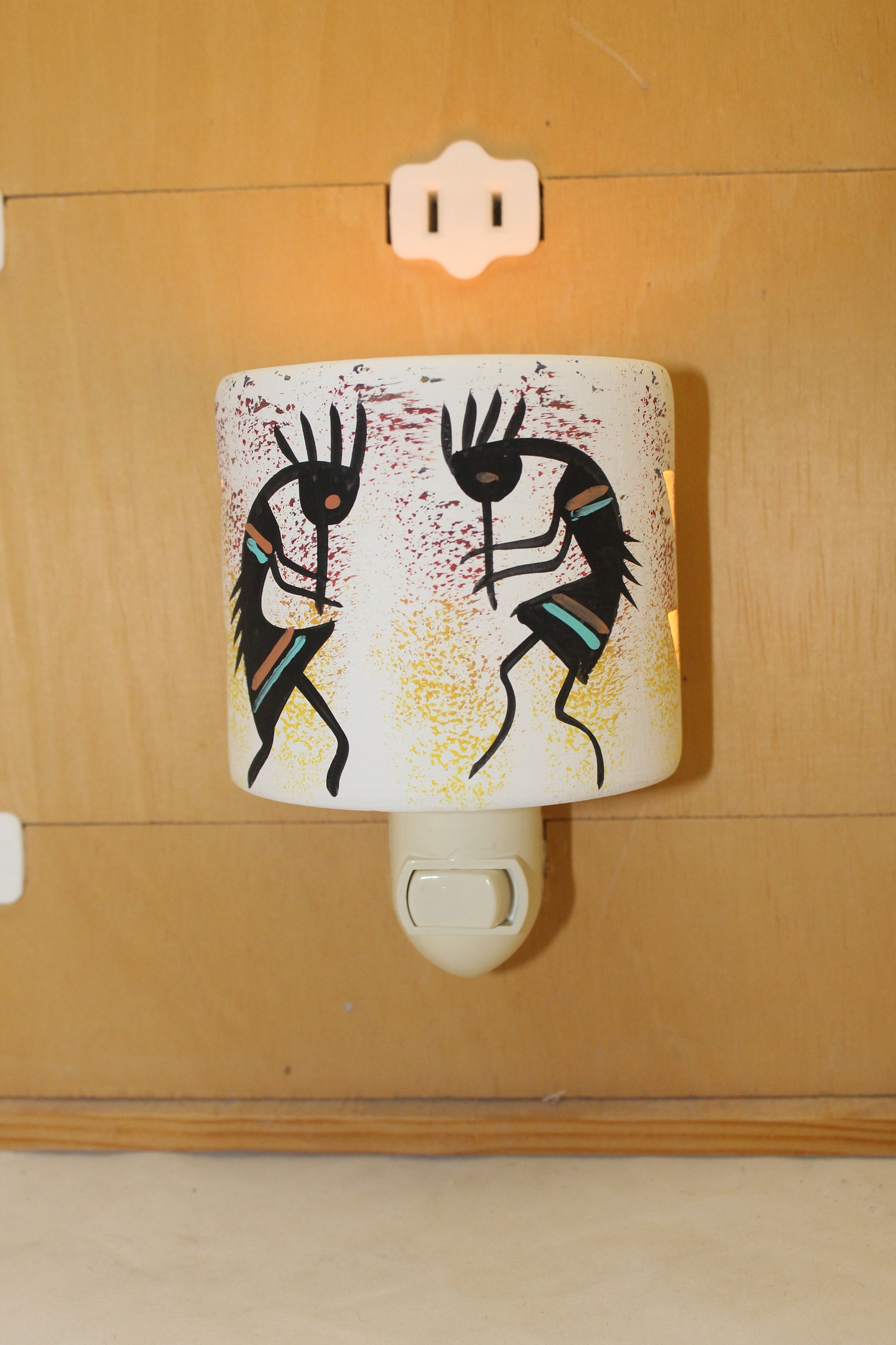Southwestern Ceramic Night Light, Hand Painted by Native American