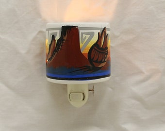 Southwestern  Ceramic Night Light, Hand Painted by Native American Navajo Artist