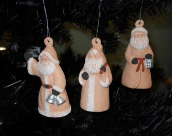 Terra Cotta Santa Christmas Ornament set of 3, Southwest style Christmas ornaments, Hand Painted