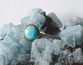 Blue Larimar Minimalist Ring Gold, ocean inspired style jewelry, mermaidcore jewellery silver, handmade unique gift for mom and sister