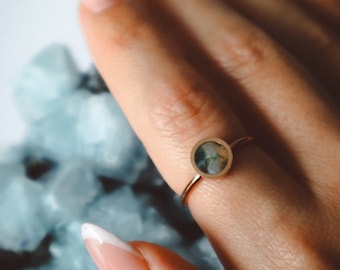 Moss Agate Minimalist Crystal Ring Rose Gold, gemstone stacking jewellery, birthstone gems, christmas gifts women, handmade unique jewelry