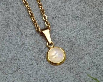 Rainbow Moonstone Dainty Minimalist Pendant Gold or Silver Necklace, handmade boho unique gift, cancer zodiac gifts chain jewelry