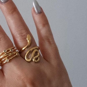 Snake Wrap 14K Gold Plated Adjustable Ring, Boho Ethnic jewellery, serpent reptile design, greece jewelry, boho chic ring gifts for her