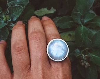 Moonstone Statement Ring Silver, handmade unique crystal gift ideas for her, august birthstone jewelry minimalist waterproof jewellery