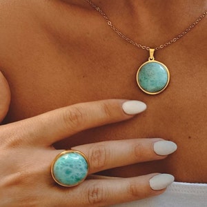 Mother’s Day gift Blue Larimar Gemstone 14K Gold Plated Pendant Necklace for women, handmade faerie jewelry, polished crystal jewellery,