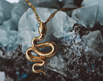 Snake Pendant Necklace Gold Jewelry, serpent art charm chain jewellery, bohemian gifts for best friend, handmade boho unique gift