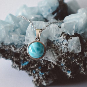 Larimar Necklace: Sterling Silver Pendant, Caribbean Gemstone Jewelry