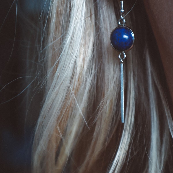 Boucles d'oreilles pendantes en lapis lazuli en argent, cadeaux de bijoux en pierres précieuses pour femme, bijoux en cristal de pierre de naissance faits main, accessoire prêt à être expédié