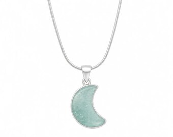 Aquamarine Crescent Moon Necklace 925 Silver