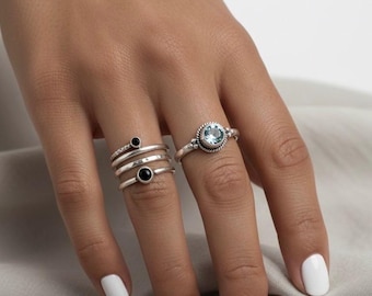 Blue Topaz Ring, art deco inspired ring, 925 Sterling Silver Bezel Engagement Ring, secret santa gifts for her