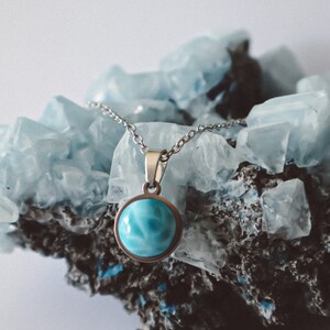 Blue Larimar Stone Minimalist Necklace Silver, ocean inspired style, crystal choker, gemstone gift for mom, handmade unique larimar pendant