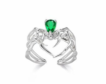 ARACHNE Green Cubic Zirconia Spider Ring Silver