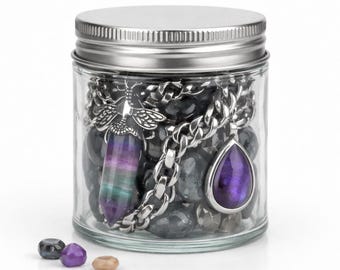 Stainless Steel Mystery Jewelry Jar, Silver Jewelry Box, Amethyst Jewelry Gift, Surprise Jewellery Box, Jewelry Jar, Birthstone Jewelry