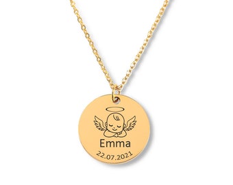 Personalised My Baby Angel Newborn Gifts Necklace, handmade silver unique present, meaningful thoughtful gifts gold, rose gold pendant