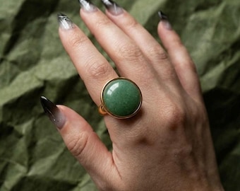Green Aventurine Statement Ring Gold, 18k Gold Plated Earth Tones Jewelry