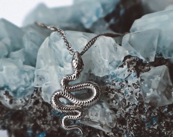 Snake Pendant Necklace Silver Jewelry, serpent art charm chain jewellery, bohemian gifts for her, handmade boho unique christmas gift