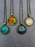 Vincent Van Gogh Pendant Necklaces Bronze, Sunflowers, Starry Night jewelry, Almond Blossoms Vintage Art Prints  personalised gift jewellery
