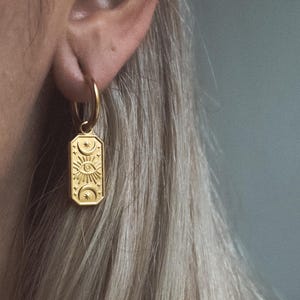 Lunar Gaze-oorbellen 18 kt goud groot, tarotkaartoorbellen, boze oogbescherming sieraden, bedelsieraden, etherisch cadeau, handgemaakte drop Huggies