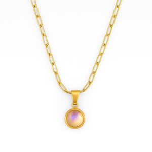 Rainbow Moonstone Choker Necklace: Gold Paperclip Chain, Dainty Gemstone