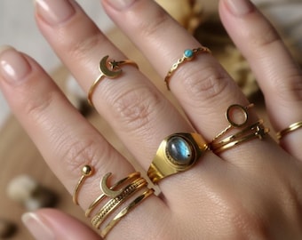 Oval Labradorite Ring Gold, secret santa gifts for her, Spectrolite Stainless Steel Adjustable Gemstone Ring