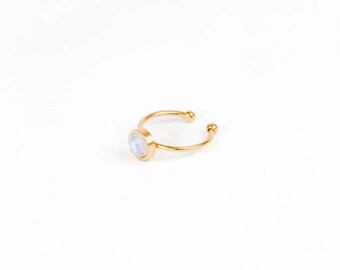 ODESSA Faceted Rainbow Moonstone Ring Gold