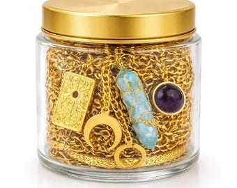 Celestial 18k Gold Plated Mystery Jewelry Jar, Birthstone Jewelry, Gold Gemstone Surprise Gift, Surprise Jewellery, mystery box
