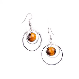 Brown Tigers Eye Hoop Earrings Silver, bohemian style gemstone jewellery, minimalist crystal jewelry, handmade Mother’s Day gift present