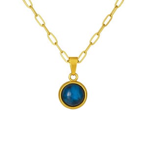 Lapis Lazuli Choker: Gold Paperclip Chain, Stainless Steel Pendant