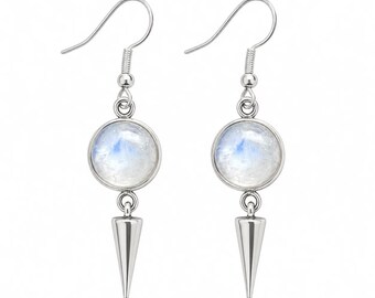 KORA Rainbow Moonstone Spike Earrings Silver