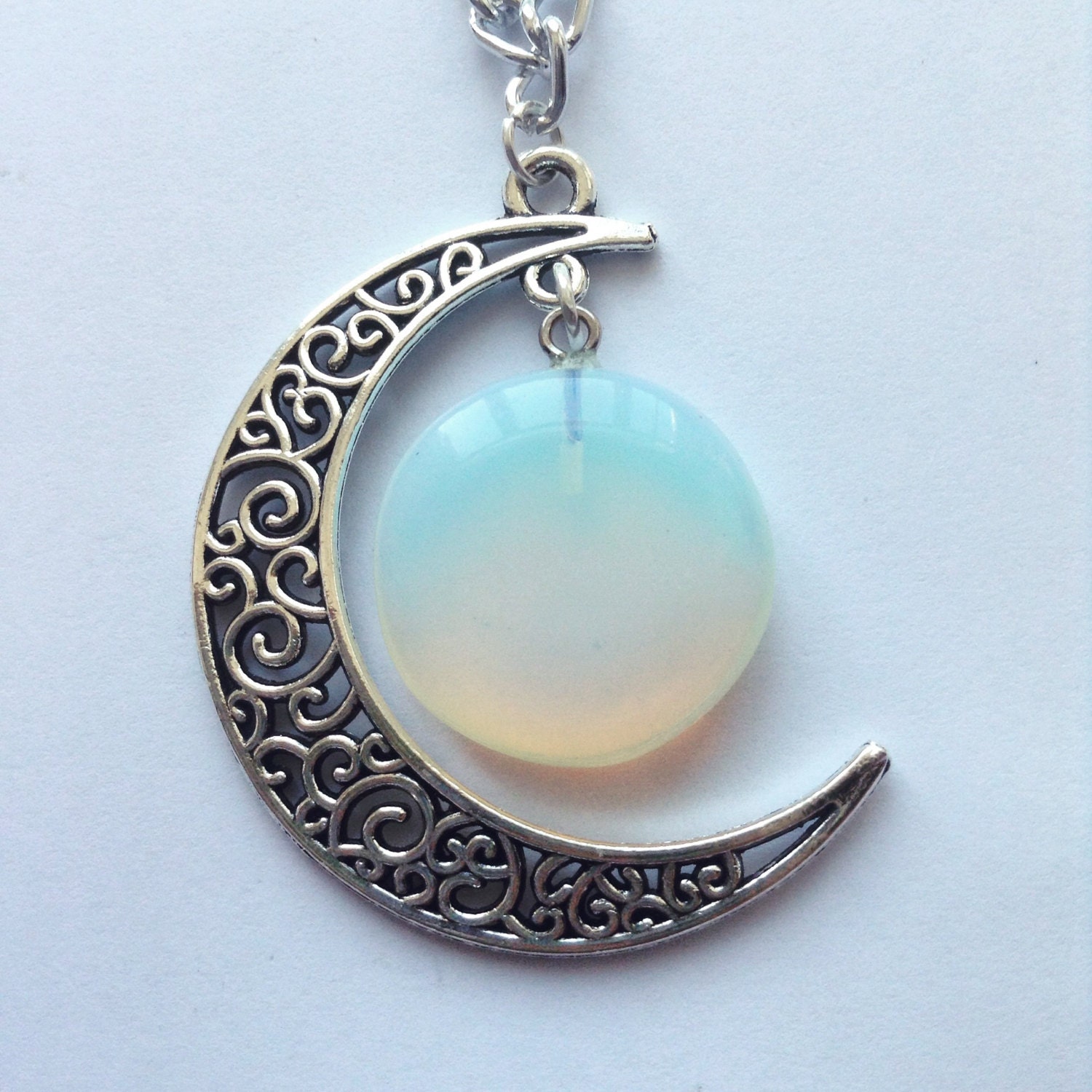 Crescent Opal Moon Opalite Necklace Crescent Moon Necklace - Etsy
