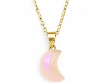 EOS Rose Quartz Aura Crescent Moon Necklace