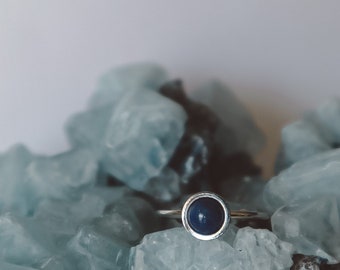Lapis Lazuli Minimalist Ring Silver, dainty gemstone stacking crystal jewelry, ready to ship, boho birth stone jewellery, stocking stuffer