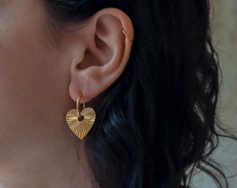 Sacred Heart Charm Hoop Earrings 14K Gold Plated, Stainless Steel Jewelry, Valentine’s Gifts for her, Love Symbol Jewellery, Handmade gifts