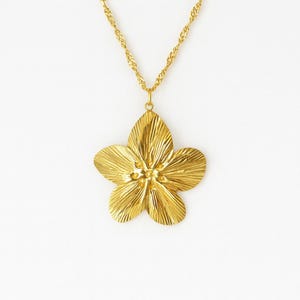 Hibiscus Flower Pendant Necklace: Gold Statement Jewelry