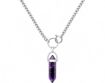 VAYRA Amethyst Point O Ring Choker Necklace Silver