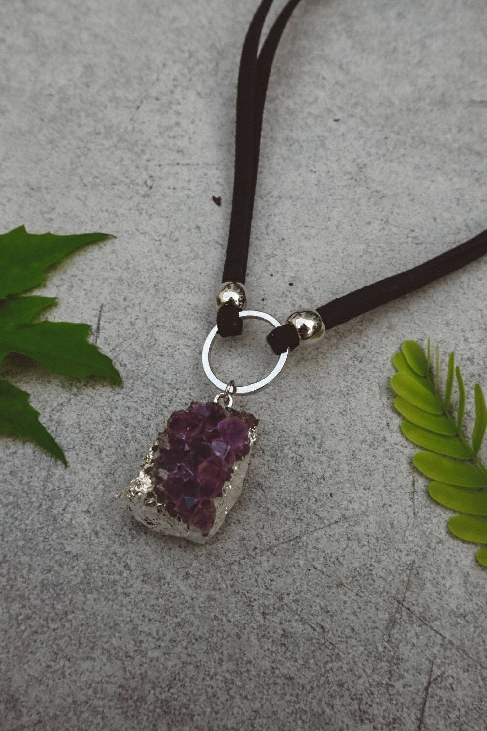 Raw Amethyst Crystal Necklace Silver Amethyst Pendant | Etsy