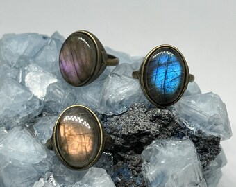 Oval Labradorite Bronze Ring, purple labradorite, blue labradorite, crystal birth stone gemstone jewellery, unique gift handmade present