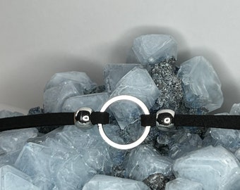 Silver O Ring Black Choker Whimsigoth Necklace, discreet day collar, sub submissive jewelry, bdsm gifts cyberpunk rave accessory