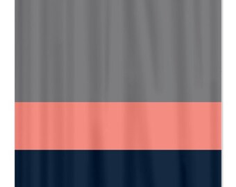 coral and white shower curtain