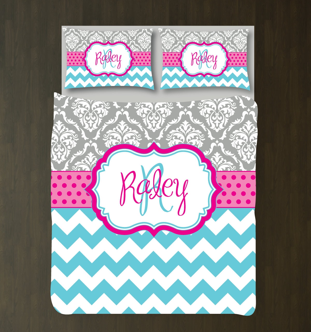Damask Bedding Set w/ChevronMonogrammed NameCustom Duvet Etsy