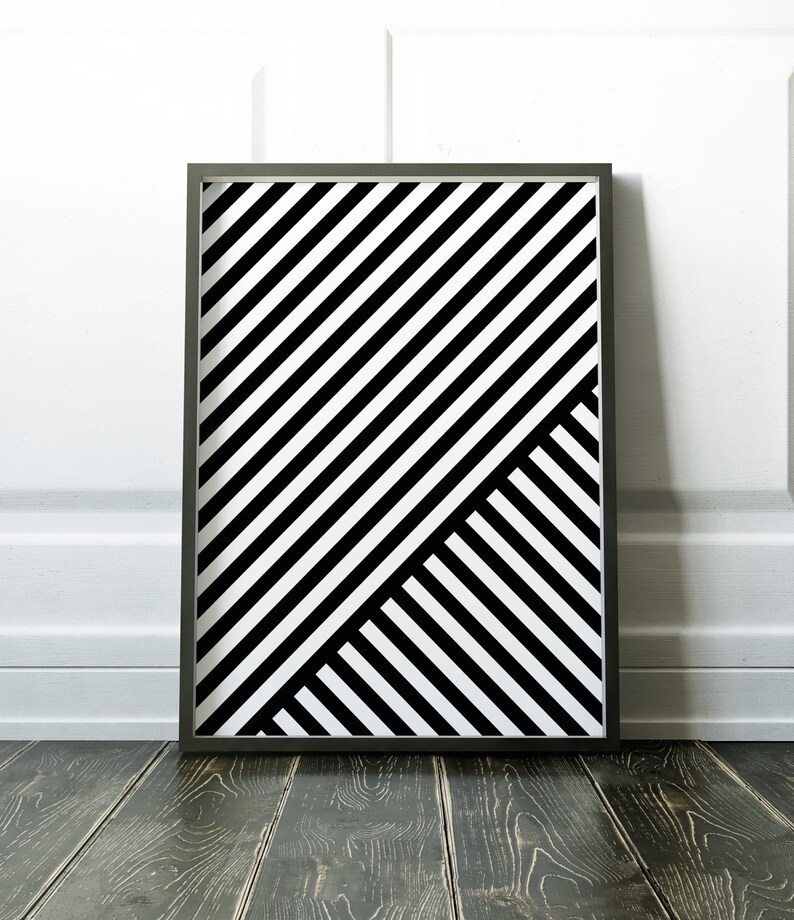 Modern Diagonal Stripe PRINTABLE Wall Art Print Black Etsy