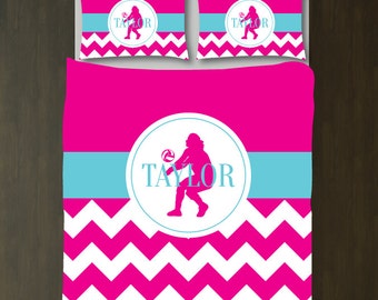 Monogrammed Name Grey Girl/'s Chevron Bedding Set King Size Aqua Volleyball Duvet Cover ANY Color White TwinTwin XL FullQueen