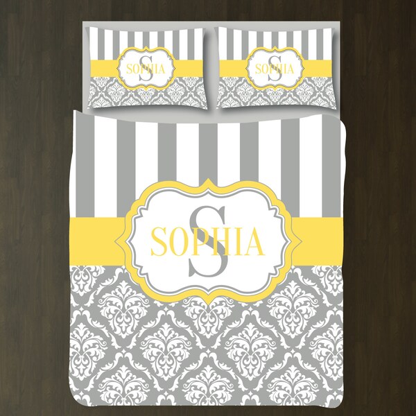 Yellow Gray Damask Etsy