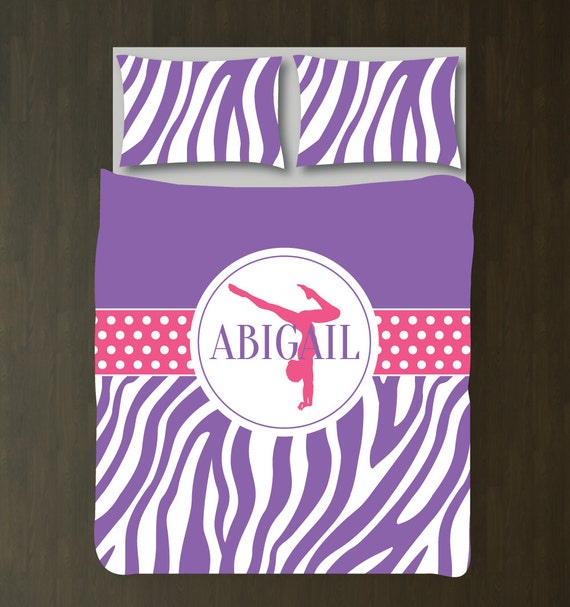 Gymnastics Bedding Set Zebra Monogrammed Name Duvet Cover Image 0